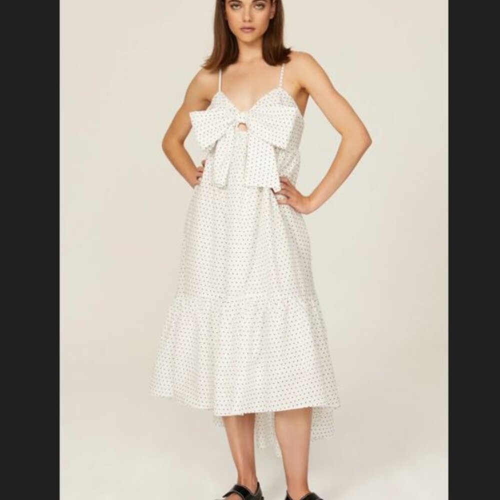 ⚪⚫ Black Halo “Lakia” White & Black Polka Dot Bow Dress – Size Medium ⚫⚪ ✨